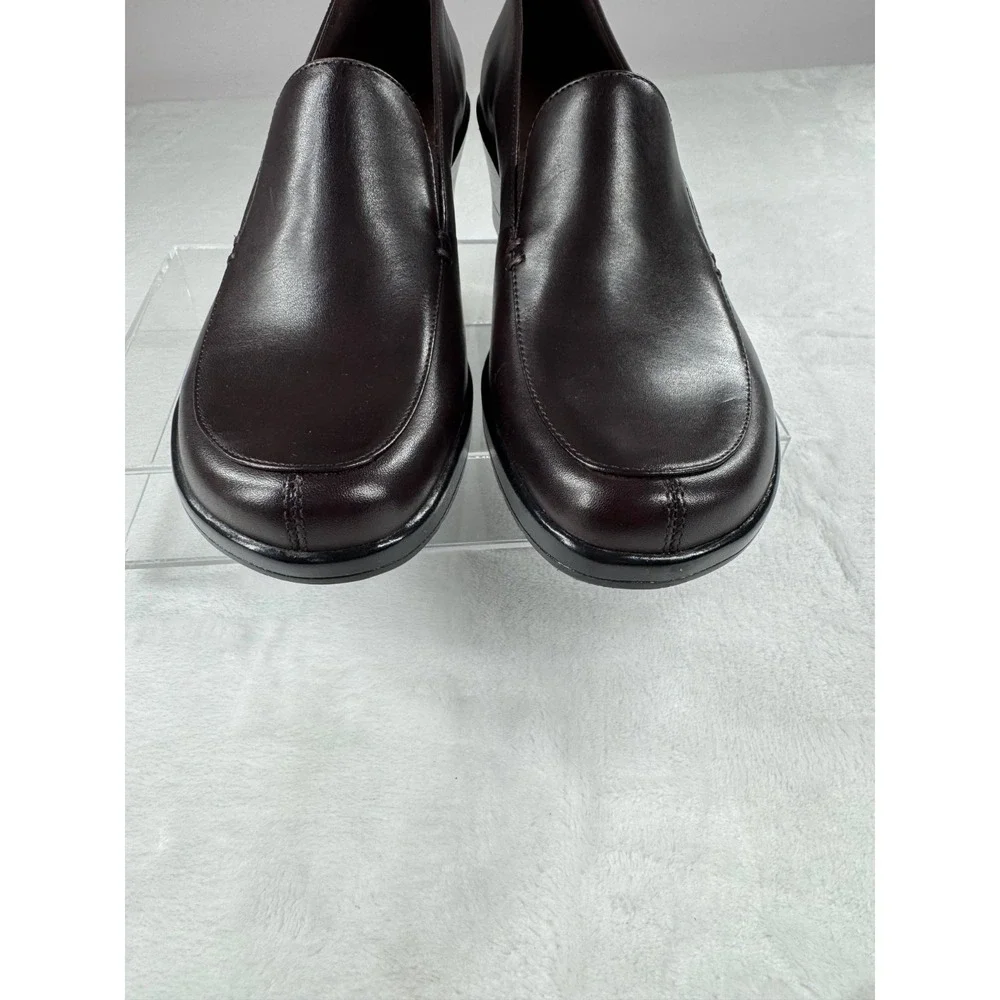 Clarks Wedge Heel Clogs Shoes Women's 8.5‎ M Brown Leather Slip On Round Toe